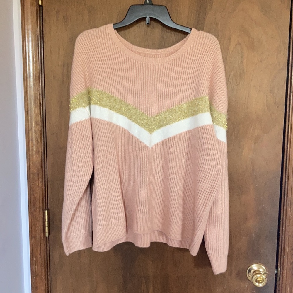 LastCall❌ Nine West sweater chevron stripe w/ metallic accents sweater size XXL - Picture 4 of 14